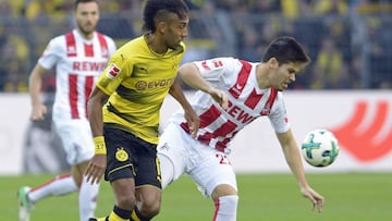 Jorge Meré, ante Aubameyang en el partido de la Bundesliga del pasado 17 de septiembre.