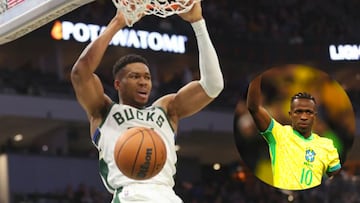 El festejo de Giannis Antetokoumpo al golazo de Vinicius con Brasil