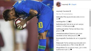 Neymar, nostálgico, echa de menos jugar al fútbol