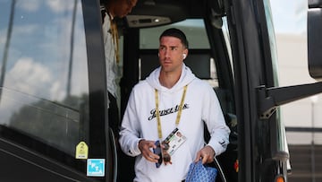 Dusan Vlahovic, antes de disputar el partido de la Juventus ante el City.