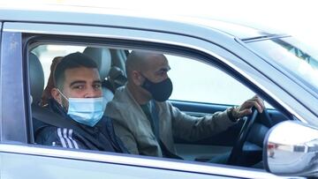 Alexander González y Manolo Gaspar, llegando este domingo a La Rosaleda.