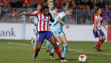 Ludmila y Vicky Losada, jugadoras de Atlético y Barça, durante un Clásico.