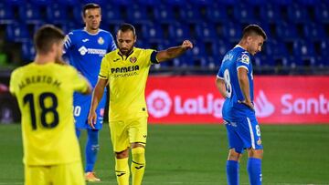 Villarreal's Spanish midfielder Santi Cazorla celebrates his second goal during the Spanish League football match between Getafe and Villarreal at the Coliseum Alfonso Perez stadium in Getafe near Madrid on July 8, 2020. (Photo by JAVIER SORIANO / AF
