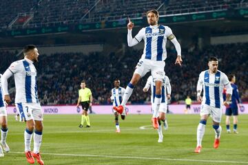 El defensa del Leganés Sergio González celebra su gol, que le dió la victoria al equipo pepinero.