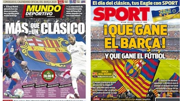 Portadas de Mundo Deportivo y Sport del 18 de diciembre de 2019 con el Clásico entre Barcelona y Real Madrid como gran protagonista.