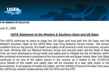 La USTA confirma que habrá Masters de Cincinnati y US Open
