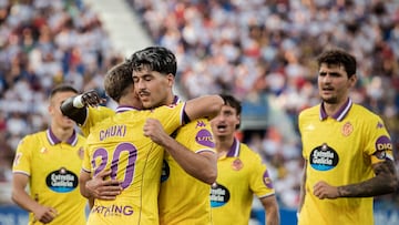 06-09-2025. Partido correspondiente a la jornada 4 de LaLiga Hypermotion entre el Real Zaragoza y el Real Valladolid en el Ibercaja Estadio. Celebracion del 1-1 de Meseguer