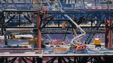Obras del nuevo estadio de fútbol Spotify Camp Nou, a 7 de agosto de 2025, en Barcelona, Catalunya (España). El regreso del primer equipo masculino de fútbol del FC Barcelona al nuevo Spotify Camp Nou será progresivo, con tres fases distintas con diferentes aforos a falta de la futura apertura definitiva del tercer anillo, tras acordar el club y el Ayuntamiento de Barcelona una modificación de la licencia de Obra y Actividades para poder ir dando luz verde al nuevo estadio a medida que se culminen las obras.
07 AGOSTO 2025;FC BARCELONA;AYUNTAMIENTO;SPOTIFY CAMP NOU;FCB;BARCELONA;CATALUNYA
David Zorrakino / Europa Press
07/08/2025