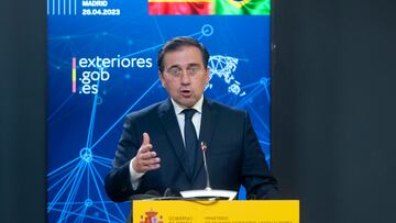 El ministro de Asuntos Exteriores, Unión Europea y Cooperación, José Manuel Albares durante una rueda de prensa en el Palacio de Viana, a 26 de abril de 2023, en Madrid (España). Este encuentro se produce en el marco de la visita oficial del presidente de Brasil, Luiz Inácio Lula da Silva, a España. Este es el primer viaje a Europa desde que Lula fue elegido de nuevo presidente de Brasil.
26 ABRIL 2023
Alberto Ortega / Europa Press
26/04/2023