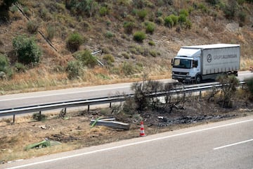 Vista del accidente de tráfico del jugador portugués del Liverpool, Diogo Jota, quien falleció en Zamora, España, el 3 de julio de 2025.