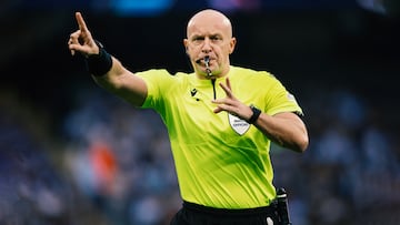 MANCHESTER, ENGLAND - MAY 17: Referee Szymon Marciniak during the UEFA Champions League semi-final second leg match between Manchester City FC and Real Madrid at Etihad Stadium on May 17, 2023 in Manchester, United Kingdom. (Photo by Visionhaus/Getty Images)