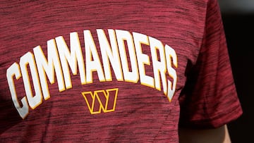 Jul 24, 2025; Ashburn, VA, USA; A view of a Washington Commanders t-shirt on day two of training camp at OrthoVirginia Training Center at Commanders Park. Mandatory Credit: Geoff Burke-Imagn Images