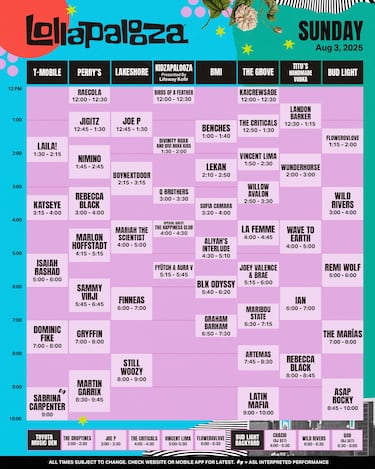Lollapalooza 2025, domingo 3 de agosto: Horarios, lineup y cómo ver en vivo online