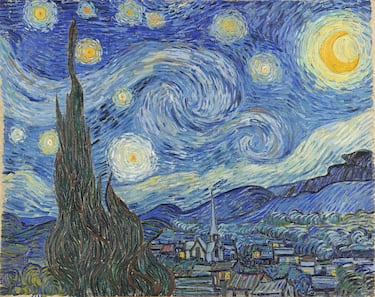 Posiblemente sea la obra maestra del pintor nacido en Zundert (una ciudad de la provincia de Brabante Septentrional al sur de los Países Bajos). Es un óleo sobre lienzo pintado en 1889 en el manicomio de Saint-Rémy, donde se recluyó hacia el final de sus días. En una de las numerosas cartas que escribía a su hermano Theo durante su estancia, le explicó que la obra era una visión del pueblo que él contemplaba por la madrugada desde su ventana. Una visión de su mundo atormentado. Tiene unas dimensiones de 73.7 centímetros x 92.1 centímetros. Ha estado en la colección permanente del Museo de Arte Moderno de la ciudad de Nueva York desde 1941.