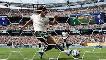 EAST RUTHERFORD, NEW JERSEY - JULY 08: (EDITOR'S NOTE: Image was captured using a remote camera from behind the goal.) Marc Cucurella #3 of Chelsea FC clears the ball over the goal-line during the FIFA Club World Cup 2025 semi-final match between Fluminense FC and Chelsea FC at MetLife Stadium on July 08, 2025 in East Rutherford, New Jersey. Luke Hales/Getty Images/AFP (Photo by Luke Hales / GETTY IMAGES NORTH AMERICA / Getty Images via AFP)