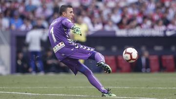 Jordi Masip (Real Valladolid) in action during the match La Liga match between Atletico de Madrid vs Real Valladolid at the Wanda Metropolitano stadium in Madrid, Spain, April 27, 2019 .