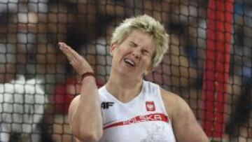 La polaca Anita Wlodarczyk durante la competición de lanzamiento de martillo de Pekín, en la que venció con récord de los Campeonatos.