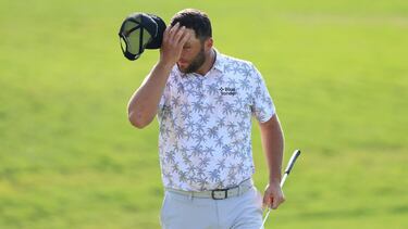 DUBLIN, OHIO - JUNE 05: Jon Rahm of Spain reacts as he walks off the 18th green after completing his third round of The Memorial Tournament at Muirfield Village Golf Club on June 05, 2021 in Dublin, Ohio. Sam Greenwood/Getty Images/AFP == FOR NEWSPAPERS,