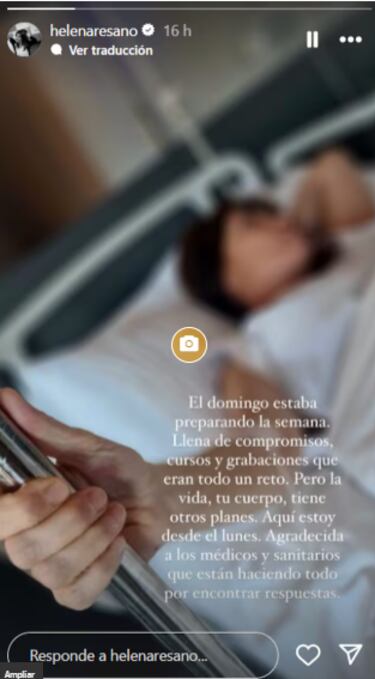 El motivo del ingreso de Helena Resano: una parálisis en las piernas