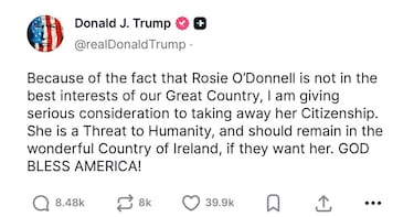 Trump amenaza con quitarle la ciudadanía a Rosie O’Donnell; la respuesta de la actriz se hizo viral