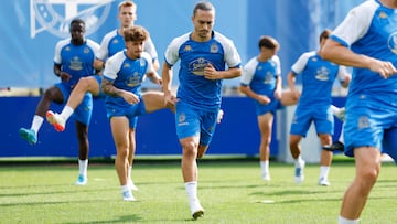 Luismi Cruz, en su primer entrenamiento con el Deportivo.