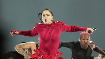 IN BARAKALDO, VIZCAYA BASQUE CO, SPAIN - JULY 27: Singer Rosalia during her concert at the Barakaldo Bizkaia Arena Bec, on 27 July, 2022 in Barakaldo, Vizcaya, Basque Country, Spain. The world tour 'Motomami Tour', with which Rosalia will tour 16 countries, started in the city of Almeria on July 6. Around a hundred people from the technical team are working with the singer, who have eight trucks of materials to put on the show with a unique audiovisual display. (Photo By H.Bilbao/Europa Press via Getty Images)