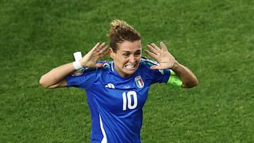 Soccer Football - UEFA Women's Euro 2025 - Group B - Portugal v Italy - Stade de Geneve, Geneva, Switzerland - July 7, 2025 Italy's Cristiana Girelli celebrates scoring their first goal REUTERS/Stephane Mahe
