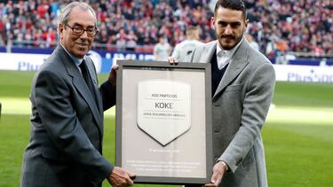 26/01/19 PARTIDO DE PRIMERA DIVISION ATLETICO DE MADRID - GETAFE HOMENAJE ADELARDO 400 PARTIDOS KOKE PLACA