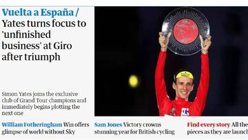 Así recoge The Guardian en su edición digital el triunfo de Simon Yates en la general de la Vuelta a España 2018.