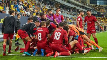 David Garcia of Osasuna celebrates a goal with teammates during the spanish league, La Liga Santander, football match played between Cadiz CF and CA Osasuna at Nuevo Mirandilla stadium on August 29, 2021, in Cadiz, Spain.
AFP7
29/08/2021 ONLY FOR USE I