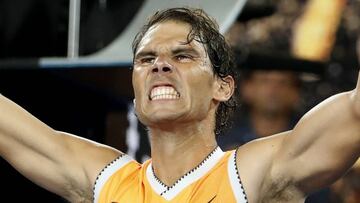 Tennis - Australian Open - Quarter-final - Melbourne Park, Melbourne, Australia, January 22, 2019. Spain's Rafael Nadal celebrates after winning the match against Frances Tiafoe of the U.S. REUTERS/Aly Song