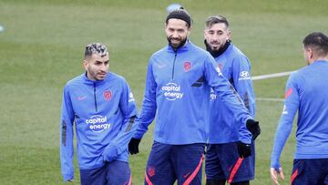 Los jugadores del Atlético, durante un entrenamiento.