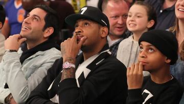 NEW YORK, NEW YORK - JANUARY 27: Former New York Knicks Carmelo Anthony attends the game between the New York Knicks and the Miami Heat at Madison Square Garden on January 27, 2019 in New York City.NOTE TO USER: User expressly acknowledges and agrees that, by downloading and or using this photograph, User is consenting to the terms and conditions of the Getty Images License Agreement. Elsa/Getty Images/AFP
== FOR NEWSPAPERS, INTERNET, TELCOS & TELEVISION USE ONLY ==