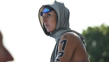 Spain's swimmer Maria De Valdes arrives for the final of the women's 10km open water swimming event during the 2025 World Aquatics Championships at Sentosa Island in Singapore on July 16, 2025. (Photo by Manan VATSYAYANA / AFP)