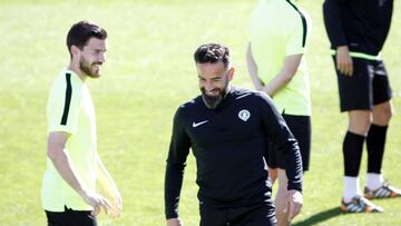 Miñano y Peña, durante el entrenamiento de este sábado.