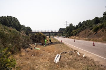 Vista del accidente de tráfico del jugador portugués del Liverpool, Diogo Jota, quien falleció en Zamora, España, el 3 de julio de 2025.