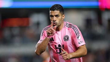 HOUSTON, TEXAS - MARCH 02: Luis Su�rez #9 of Inter Miami CF celebrates after scoring the team's fourth goal during the MLS match between Houston Dynamo FC and Inter Miami at Shell Energy Stadium on March 02, 2025 in Houston, Texas. Tim Warner/Getty Images/AFP (Photo by Tim Warner / GETTY IMAGES NORTH AMERICA / Getty Images via AFP)