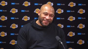 Dec 31, 2023; New Orleans, Louisiana, USA; Los Angeles Lakers head coach Darvin Ham talks to the media before the game against the New Orleans Pelicans at Smoothie King Center. Mandatory Credit: Stephen Lew-USA TODAY Sports