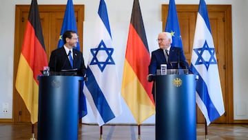 Frank-Walter Steinmeier y Izchak Herzog en la conferencia de prensa,