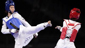 24 July 2021, Japan, Chiba: Thailand's Panipak Wongpattanakit (blue) competes against Spain's Adriana Cerezo Iglesias (red) in their Women's Taekwondo 49kg Gold Medal contest at Makuhari Messe Hall A, at the Tokyo 2020 Olympic Games. Photo: Danny Lawson/PA Wire/dpa
24/07/2021 ONLY FOR USE IN SPAIN