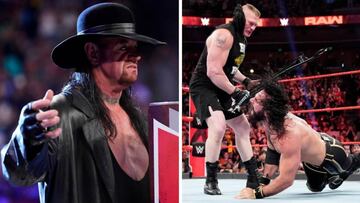 Undertaker y Brock Lesnar atacando a Seth Rollins