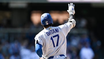 Aug 24, 2025; San Diego, California, USA; Los Angeles Dodgers designated hitter Shohei Ohtani (17) rounds the bases after hitting a solo home run during the ninth inning against the San Diego Padres at Petco Park. Mandatory Credit: Denis Poroy-Imagn Images