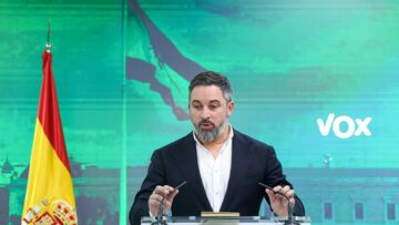 El líder de VOX, Santiago Abascal, durante una rueda de prensa tras la reunión del Comité de Acción Política de Vox, en la Sede del partido, a 8 de enero de 2024, en Madrid (España). Durante la comparecencia, el presidente de Vox, ha anunciado la convocatoria de la Asamblea Nacional del partido para elegir la nueva dirección el próximo 27 de enero, a la que se presentará a la reelección, y ya ha anticipado que habrá cambios.
08 ENERO 2024;ABASCAL;27 DE ENERO;VOX;ASAMBLEA
Marta Fernández Jara / Europa Press
08/01/2024