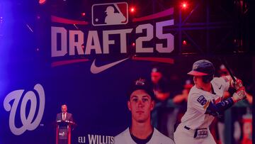 Jul 13, 2025; Atlanta, GA, USA; Eli Willits is drafted by the Washington Nationals with the first pick during the first round of the MLB Draft at The Coca-Cola Roxy. Mandatory Credit: Brett Davis-Imagn Images