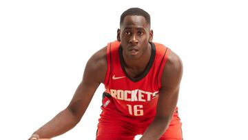 Usman Garuba, durante su presentación con Houston Rockets.