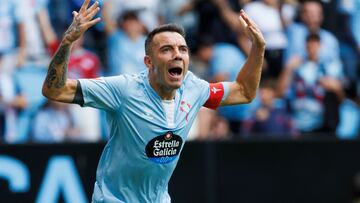 Iago Aspas, delantero del Celta, celebra el tanto anotado esta temporada contra el Girona en Balaídos.