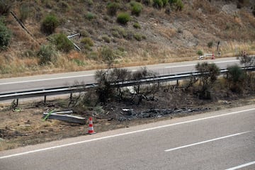 Vista del accidente de tráfico del jugador portugués del Liverpool, Diogo Jota, quien falleció en Zamora, España, el 3 de julio de 2025.