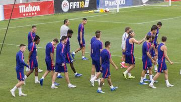 La plantilla del Atlético de Madrid, durante un entrenamiento.