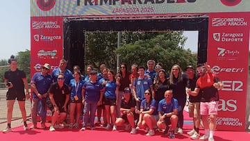 Foto de los ganadores de la prueba de Trimparables Zaragoza, una competición promovida por la Federación Española de Triatlón, Diario AS y la Cadena SER.