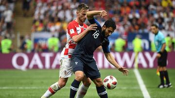 (FILES) In this file photo taken on July 15, 2018, France's midfielder Nabil Fekir fights for the ball during the Russia 2018 World Cup final football match between France and Croatia at the Luzhniki Stadium in Moscow. - French Federation of Football